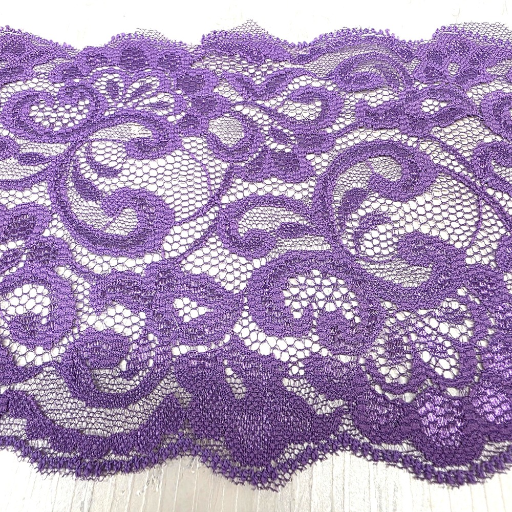 Vintage Purple Floral Flat Lace Trim 4.5" Wide 2.5 Yards Crafting Sewing Ribbon